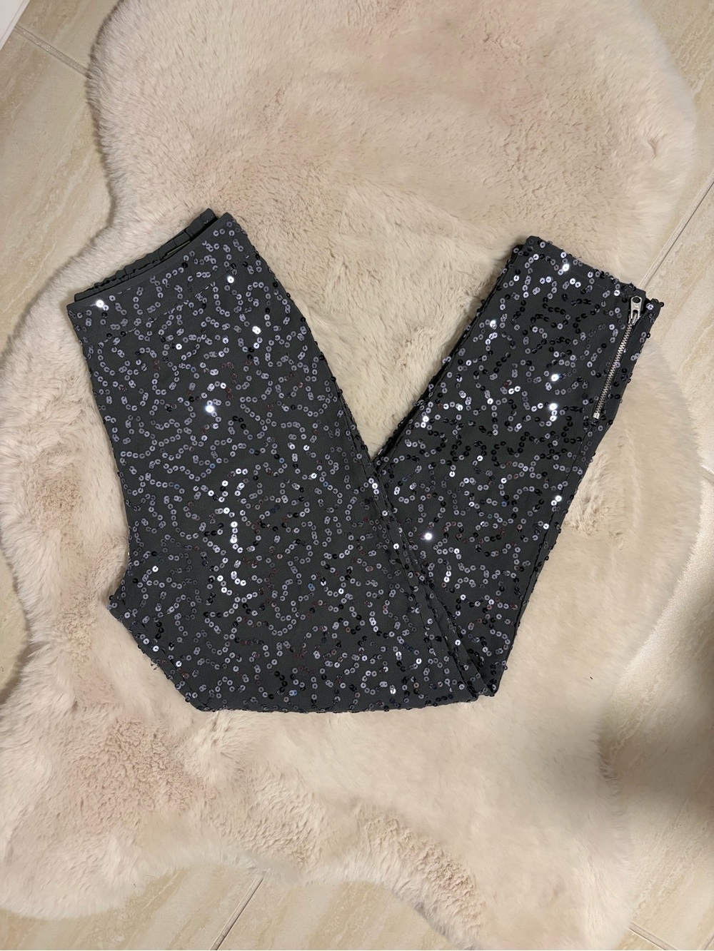 Kids Dark Grey Sequin Leggings - L